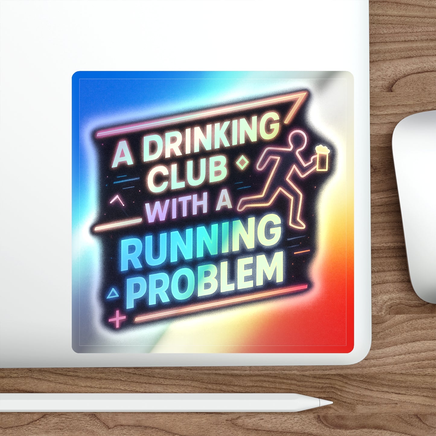 Holographic WAH3 Drinking Club with a Running Problem Die-Cut Stickers for Fun & Personal Expression
