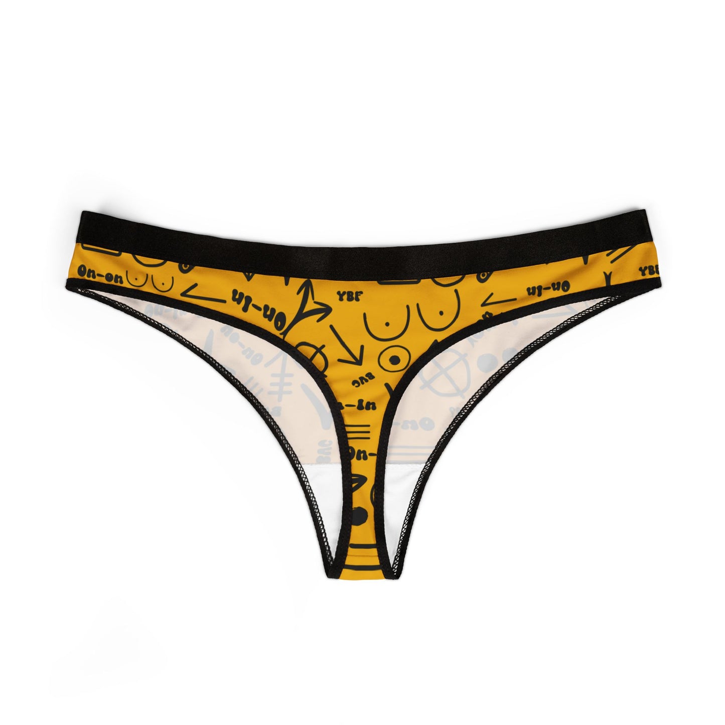WAH3 Symbols Yellow Women's Thongs, Fun Underwear, Stylish Lingerie, Graphic Briefs, Unique Gift for Her