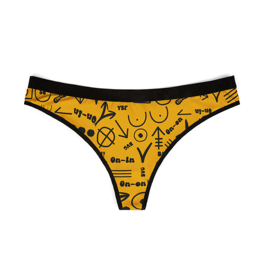 WAH3 Symbols Yellow Women's Thongs, Fun Underwear, Stylish Lingerie, Graphic Briefs, Unique Gift for Her