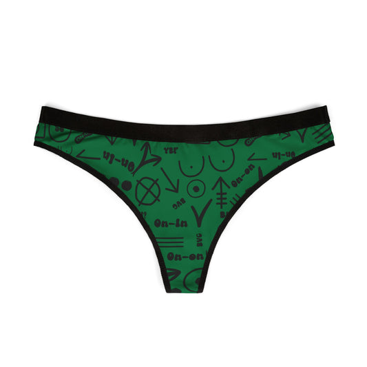 WAH3 Symbols Green Women's Thongs, Fun Underwear, Stylish Lingerie, Graphic Briefs, Unique Gift for Her