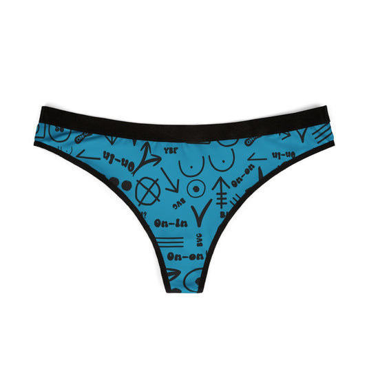 WAH3 Symbols Turquoise Women's Thongs, Fun Underwear, Stylish Lingerie, Graphic Briefs, Unique Gift for Her