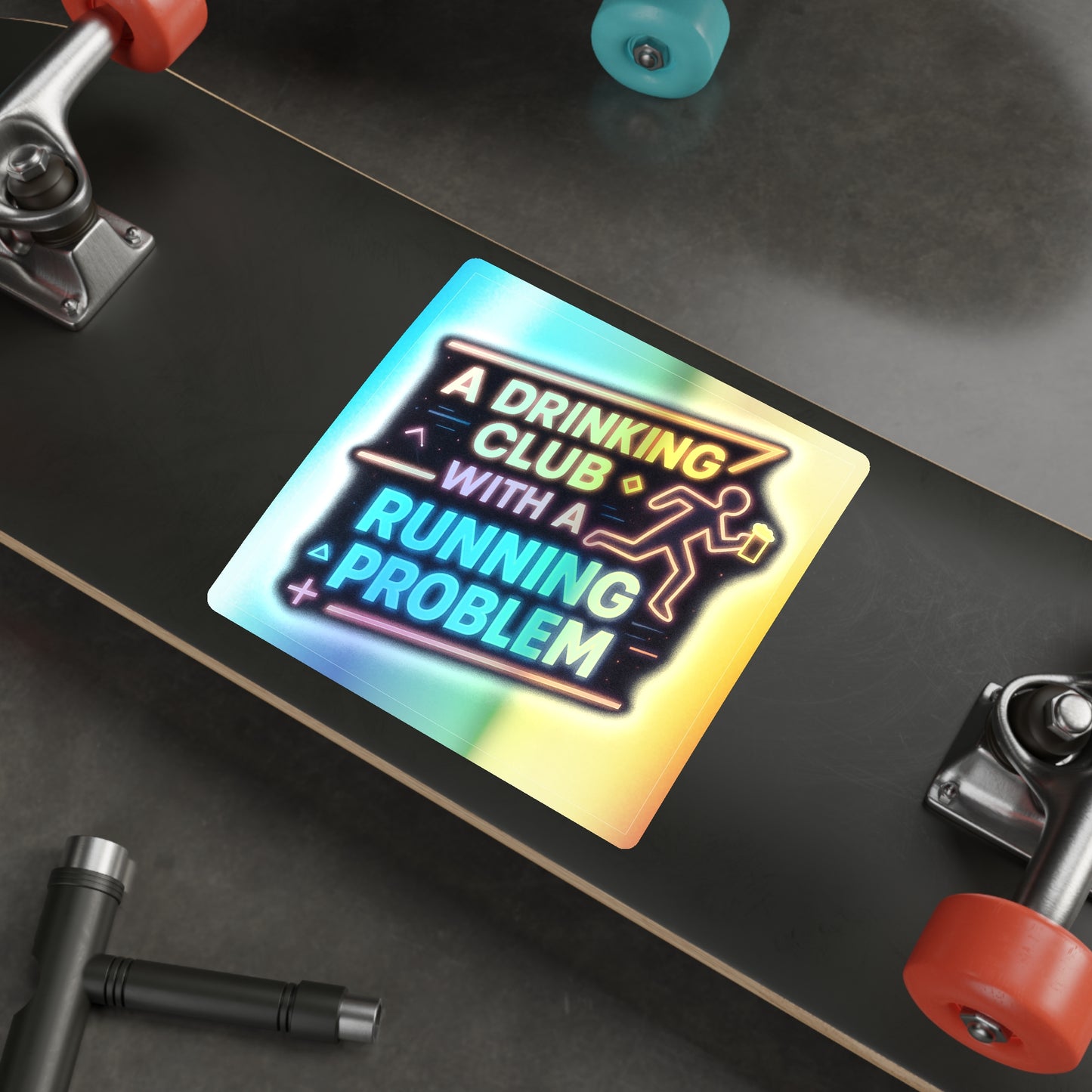 Holographic WAH3 Drinking Club with a Running Problem Die-Cut Stickers for Fun & Personal Expression