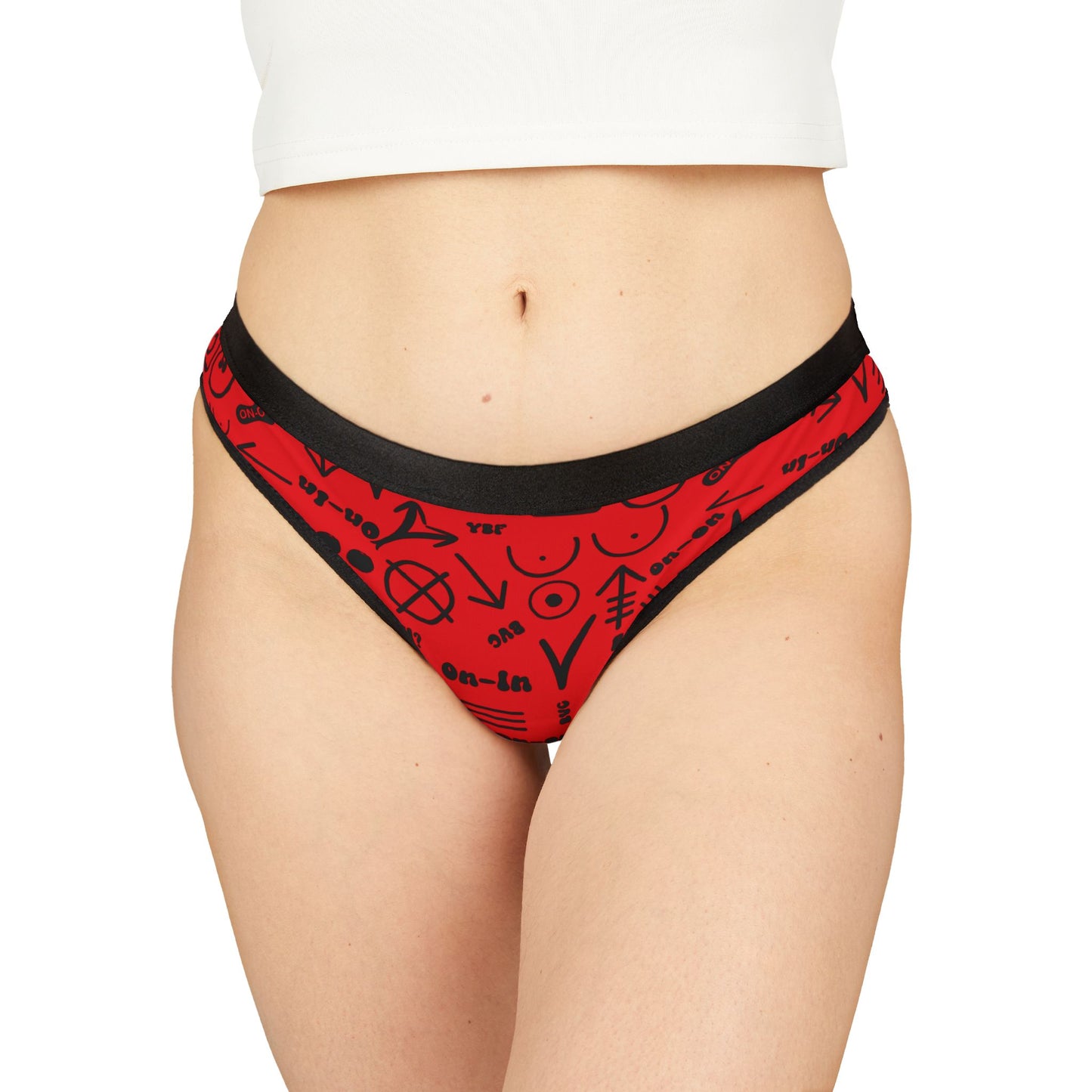 WAH3 Symbols Red Women's Thongs, Fun Underwear, Stylish Lingerie, Graphic Briefs, Unique Gift for Her