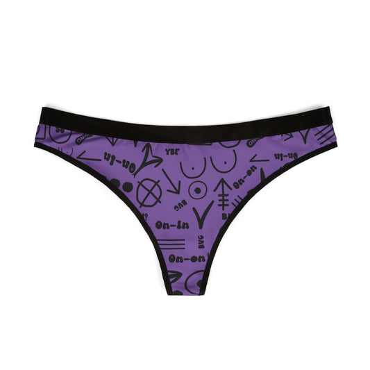 WAH3 Symbols Purple Women's Thongs, Fun Underwear, Stylish Lingerie, Graphic Briefs, Unique Gift for Her