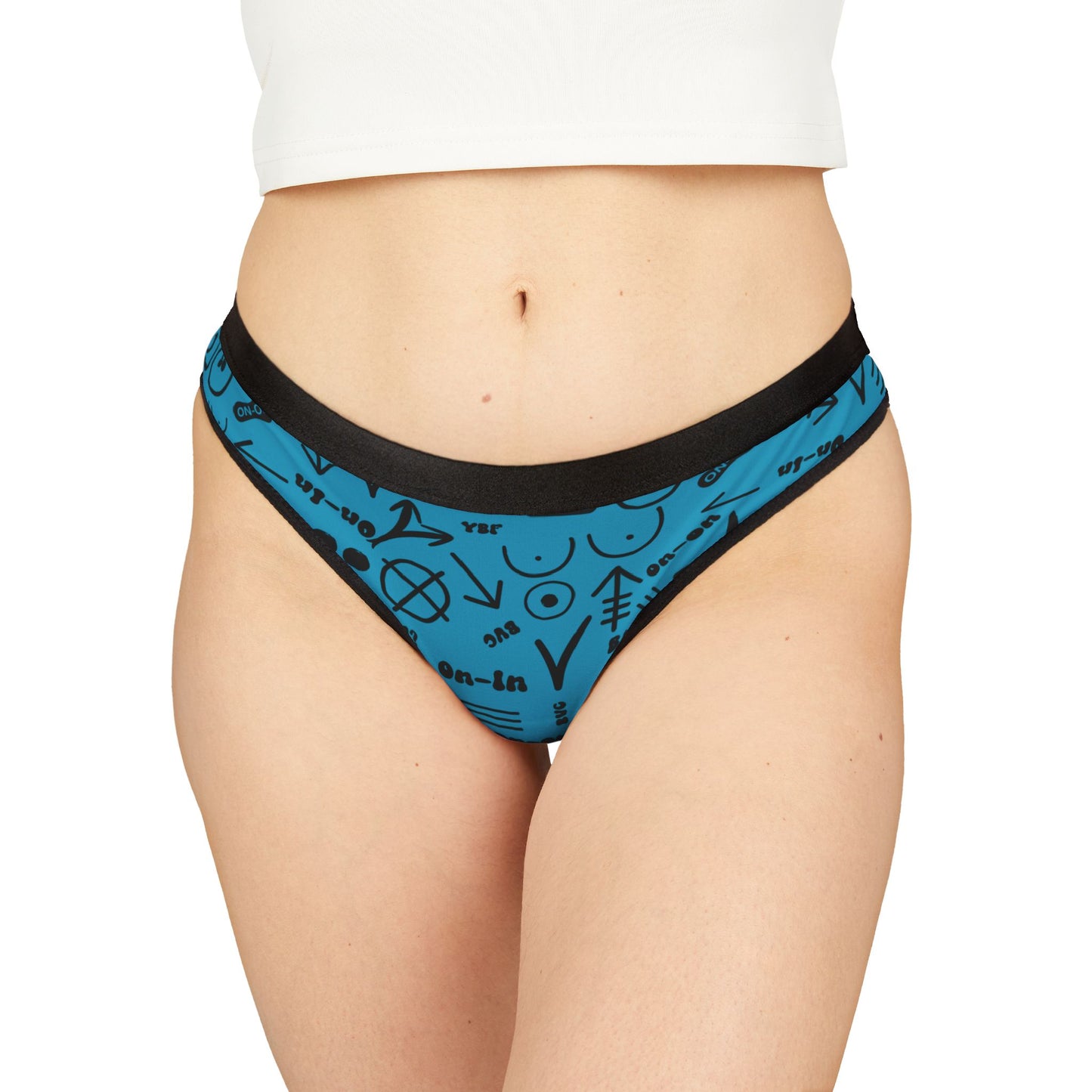 WAH3 Symbols Turquoise Women's Thongs, Fun Underwear, Stylish Lingerie, Graphic Briefs, Unique Gift for Her