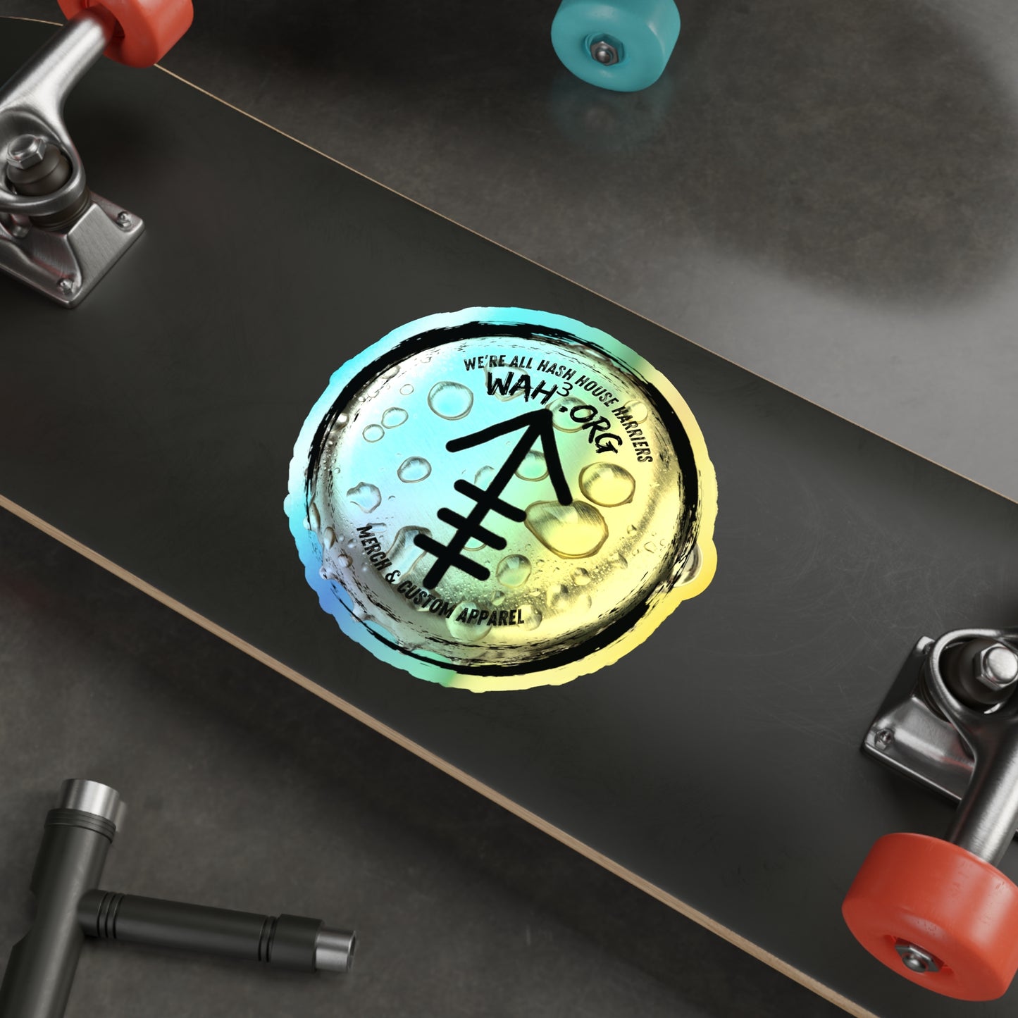 Holographic WAH3 Logo Bottle Cap Die-Cut Stickers - Fun and Unique Designs for Everyday Adventures