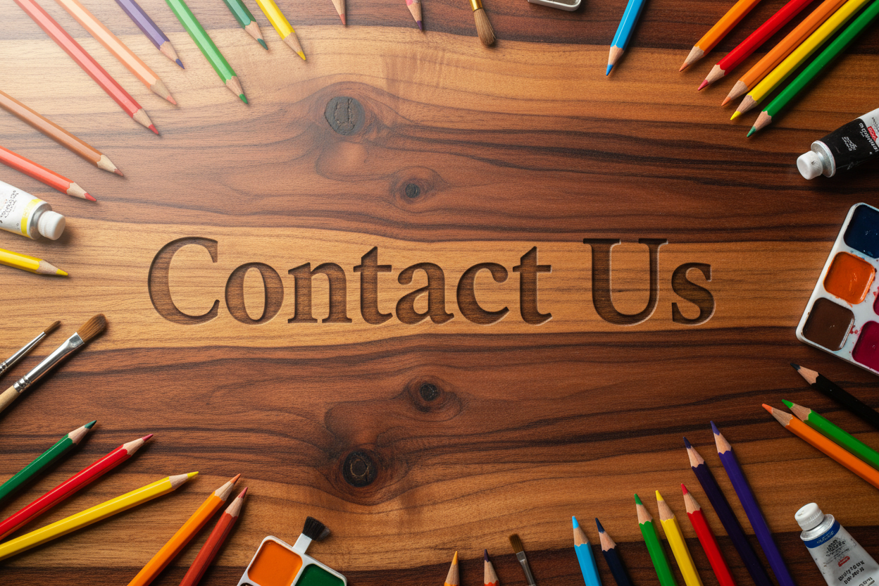 have " Contact Us " etched into the wood surface and make the wood an exotic type with knots.